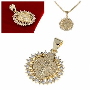 1924a Złota zawieszka błyszcząca pozłacana 14k medalik