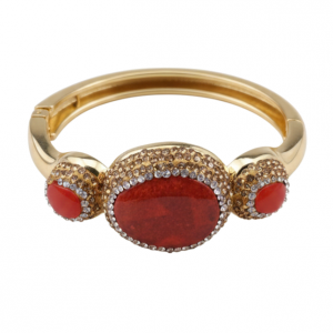 2808 Bransoletka złota bangla 6,5cm pozłacana 14k jaspis czerwony koral kamień naturalny