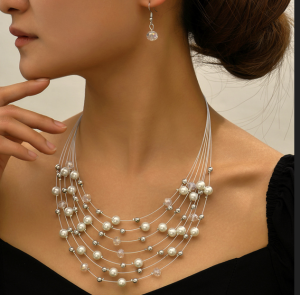 n60 komplet elegancki ślub naszyjnik kolczyki 