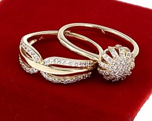 465a Pierścionek złoty pozłacany 14k cyrkonie