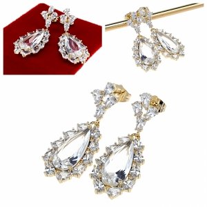 4110c Kolczyki złote pozłacane cyrkonie wiszące 14K Xuping 