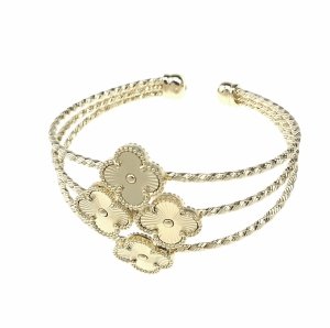 Pas67 Bransoletka elegancka złota 6cm bangla pozłacana 14k koniczyna marokańska 