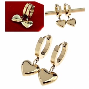 0233 Kolczyki złote stal chirurgiczna 316L nierdzewna wiszące celebrytki serce
