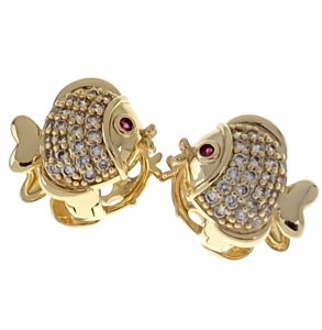 4161 Kolczyki złote pozłacane wiszące 14K ryba