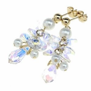 744 Kolczyki złote pozłacane 14k wiszące Austrian Crystal perła