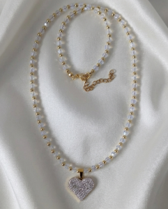 218c Naszyjnik opal kamień naturalny 48+5cm stal chirurgiczna nierdzewna 