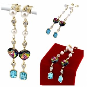 2072a Kolczyki złote pozłacane Austrian Crystal wiszące 14K cyrkonie Xuping serce