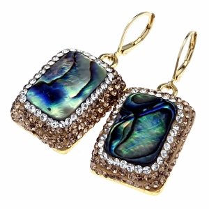 2623 Kolczyki złote pozłacane wiszące 14K naturalna muszla Paua