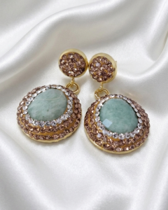 3730h Kolczyki królewskie perła amazonit pozłacane 14K kamień naturalny wiszące