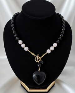 3721e Naszyjnik turmalin, kamień księżycowy kamień naturalny 52cm stal chirurgiczna nierdzewna 