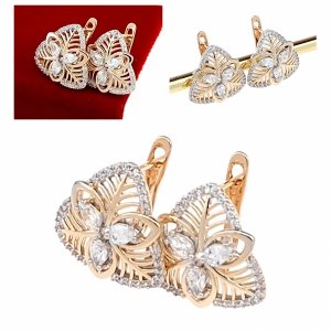 3811 Złote kolczyki cyrkonie pozłacane 18k Xuping wiszące 