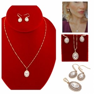 4528b Komplet złoty kolczyki cyrkonie zawieszka pozłacany 18k Xuping 