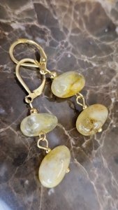 1933f Kolczyki złote stal chirurgiczna wiszące cytryn kamień naturalny