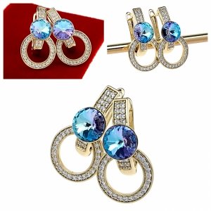 3492 Kolczyki złote pozłacane cyrkonie wiszące 14K Xuping Austrian Crystal
