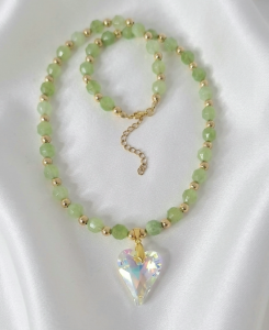 2322d Naszyjnik dolomit kamień naturalny 50+5cm stal chirurgiczna nierdzewna 