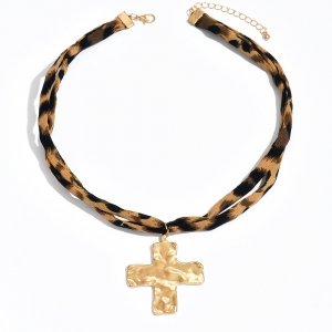 1253 Naszyjnik złoty sznur apaszka 40+5cm panterka krzyż