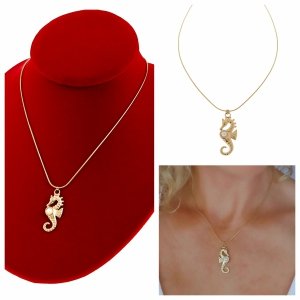 2103 Złoty łańcuszek naszyjnik 41+5 stal chirurgiczna 316L celebrytka lato plaża wakacje konik morski