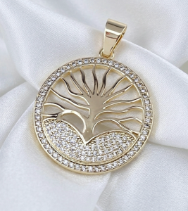 0938 Złota zawieszka błyszcząca pozłacana 14k cyrkonie 