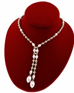 929 Złoty łańcuszek naszyjnik 40+5cm pozłacany 14k perły krawatka