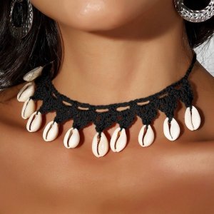 Pas19 Naszyjnik choker 40-60cm boho muszla sznurek 