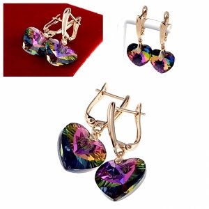 3732c Kolczyki złote Austrian Crystal cyrkonia pozłacane 18k Xuping wiszące serce