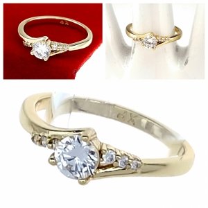 1290 Pierścionek złoty zaręczynowy błyszczący cyrkonie pozłacany 14k