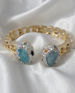 2690 bransoletka sztywna bangla kamień naturalny Topaz 14k pozłacana złota