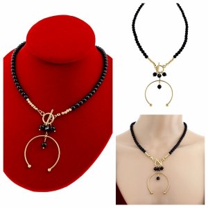 1681j Złoty łańcuszek różowe tygrysie oko kamień naturalny 45cm stal chirurgiczna nierdzewna naszyjnik