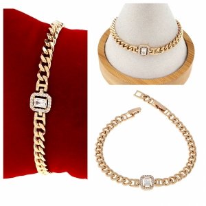 2450 Bransoletka cyrkonie złota 19cm pozłacana 18k Xuping