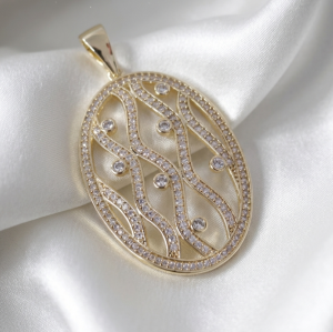 2899 Złota zawieszka błyszcząca pozłacana 14k cyrkonie