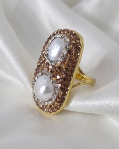 2327d Pierścionek złoty perła hodowlana pozłacany 14k kamień naturalny regulowany
