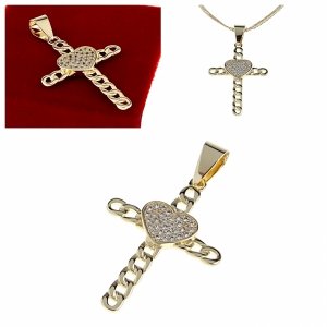 1935k Złota zawieszka błyszcząca pozłacana 14k krzyż