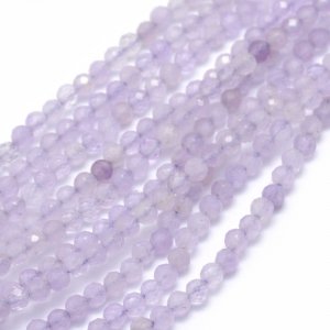 420j Ametyst fasetowany kamień naturalny, lawendowy, okrągłe, 3 mm, otwór: 0,5 mm, ok. 90 szt./sznur, 13,78~14,57'' (35~37 cm) 