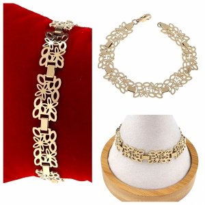 4368 Piękna Bransoletka złota 18cm stal chirurgiczna 316L ażurowa 