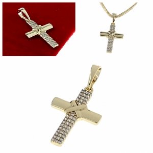 2232 Złota zawieszka cyrkonie błyszcząca pozłacana 14k Xuping krzyż