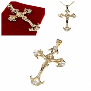032d Złota zawieszka błyszcząca pozłacana 14k krzyż