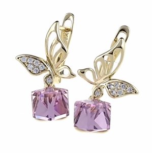 560 Kolczyki złote pozłacane wiszące 14K cyrkonie Austrian Crystal