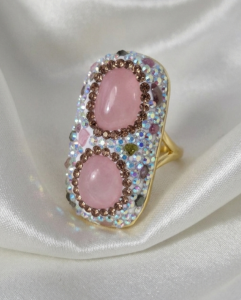 3722a Pierścionek złoty kwarc różowy pozłacany 14k kamień naturalny regulowany