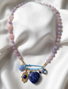 691a Naszyjnik jadeit, kwarc różowy kamień naturalny 50cm stal chirurgiczna nierdzewna 