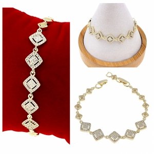 933b Bransoletka złota elegancka cyrkonie 19cm pozłacana 14k Aisadi
