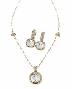 sz150 Złoty komplet kolczyki łańcuszek 40+5 pozłacany 14k Swaro Austrian Crystal 