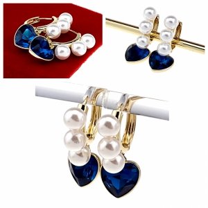 072 Kolczyki złote pozłacane Austrian Crystal wiszące 14K cyrkonie Xuping serce perły