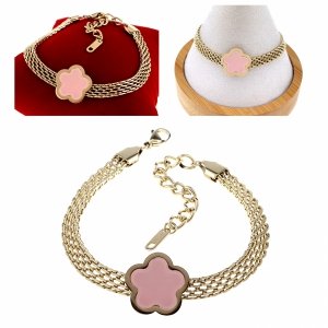 402 Bransoletka złota 18+3 stal chirurgiczna celebrytka kwiatek 