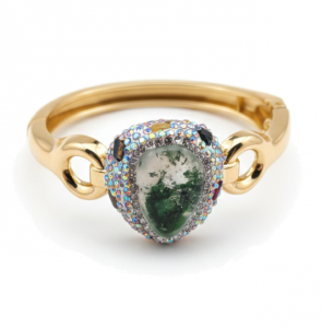 3417 Bransoletka złota bangla 6,5cm pozłacana 14k agat mszysty kamień naturalny