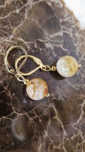 101b Kolczyki złote stal chirurgiczna wiszące cytryn kamień naturalny