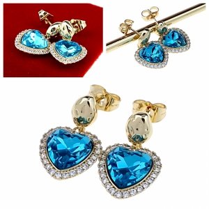 1642 Kolczyki złote pozłacane cyrkonie wiszące 14K Xuping Austrian Crystal serce
