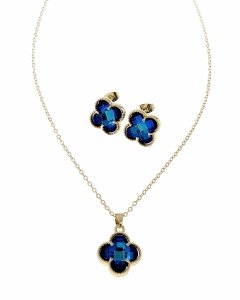 418 Komplet złoty pozłacany 14k kolczyki, łańcuszek 45+5cm koniczyna marokańska