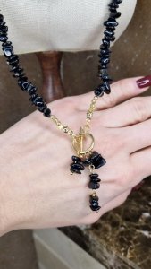 1916a Naszyjnik naturalny kamień turmalin 85cm stal chirurgiczna zapinany na patyczek