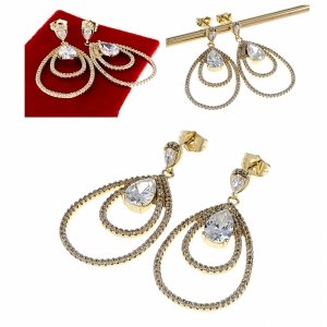 2395b Kolczyki złote pozłacane cyrkonie wiszące 14K Xuping 