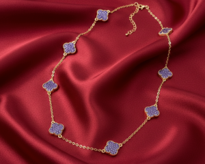 1944 Złoty łańcuszek naszyjnik 45+5cm pozłacany 14k cyrkonie koniczyna marokańska